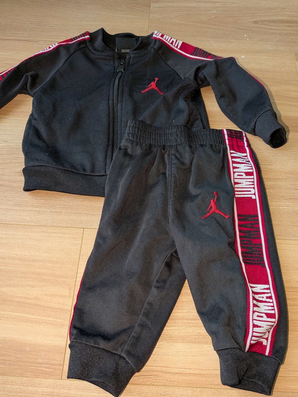 Jordan Black & Red Kids' Jogger Set with Side Stripe